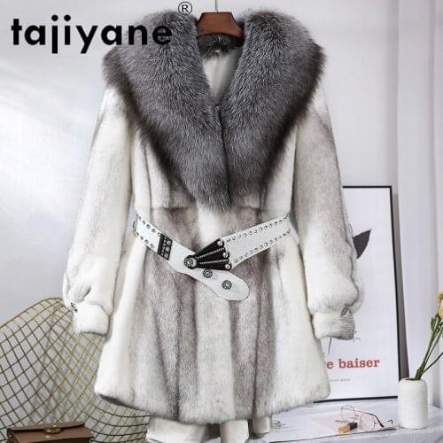 Winter Women Coats 2021 Real Fur Coat Woman Natural Mink Fur Jacket Female Fox Fur Collar Hooded Jackets Casaco TN1367