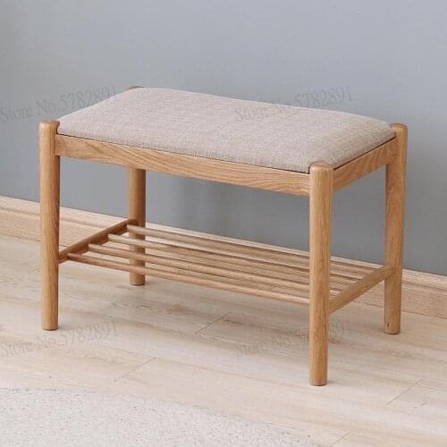 Solid Wood Shoe Bench Shoe Cabinet Nordic Modern Minimalist Door Soft Bag Cushion Wear Shoe Stool B3134