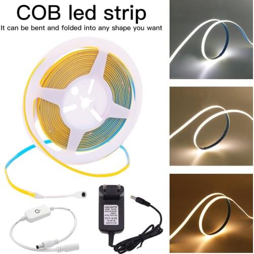 DC12V 24V COB LED Strip 5mm 384Leds/m High Brightness Dimmable FOB Led Lights Tape Flexible Kitchen Cabinet Light Linear Rope 5M