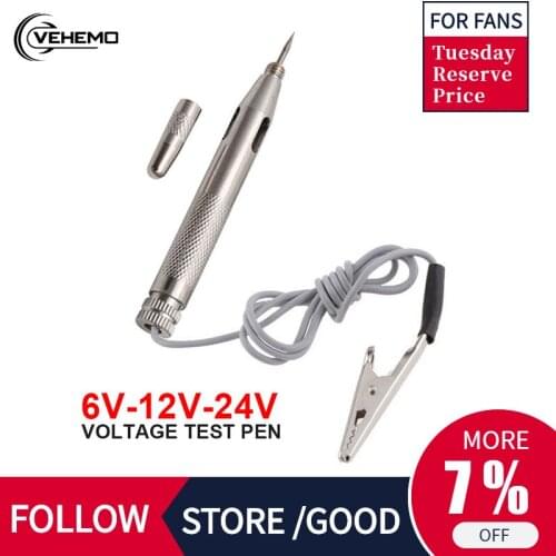 LED Light DC6-24V Car Circuit Tester Probe System Test Probe Lamp Portable Auto Light Lamp Voltage Test Pen Detector Copper