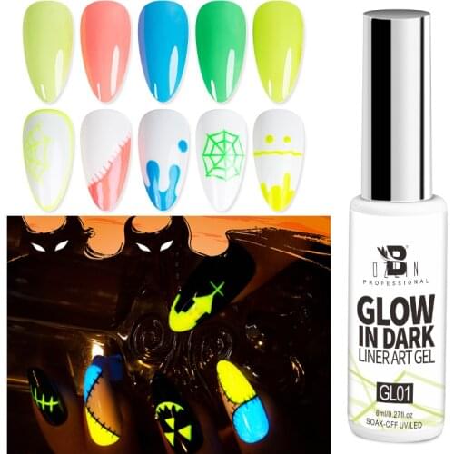 BOZLIN 8ml Glow In Dark Gel Nail Polish 12ml Soak Off Gel UV Luminous Neon Color Varnish Glow Effect Bright Color Tool Halloween