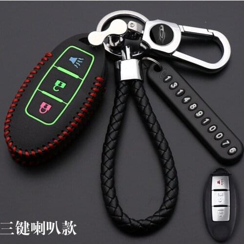 Luminous leather Key Case Cover For Nissan Maxima Altima Teana Tiida Sylphy Sunny X-Trail 3 Buttons Smart Car key Shell