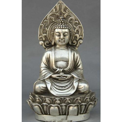 Tibet Tibetan Buddhism Silver Sakyamuni Shakyamuni Amitabha Buddha Seat Statue