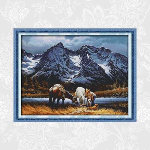 Romances Under The Snow Mountains Cross Stitch DIY Handwork Embroidery 11CT 14CT Printed Canvas White Fabric Needlework Crafts