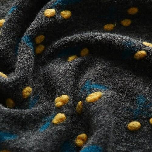 High quality grey wool fabric Autumn and winter Three dimensional yellow cherry tissu Thick warm clothing coat handmade material