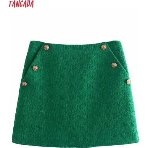 Angada 2021 Women Green Tweed Skirts Faldas Mujer Zipper French Style Female Mini Skirt 8Y195
