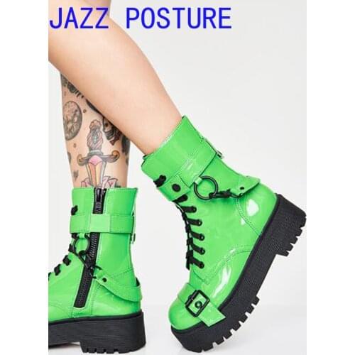 Women Fashion Ankle Boots For Women Night Club Platform Buckle Cross-Tied Shoes Woman High Heels Fluorescent Green Boot w292