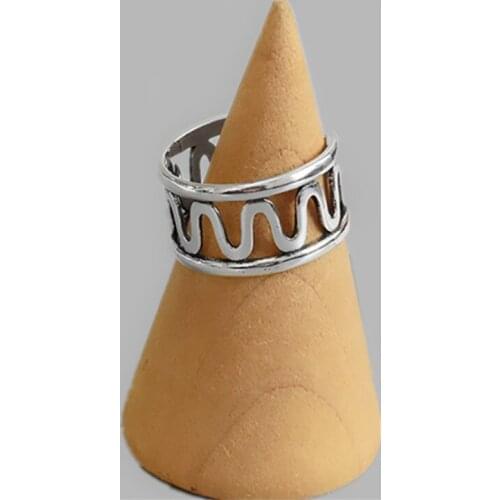 2020 New Arrival Vintage Thai Big Large Adjustable Rings Women Geometric Wave Wide Surface Steampunk Jewelry