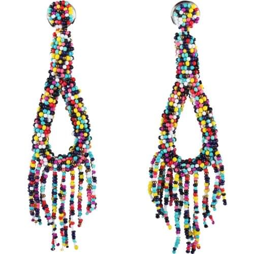 Claire Jin Long Tassel Earrings for Women Bohemian Ethnic Vintage Small Beads Wedding Drop Big Earings Fashion boho Jewelry