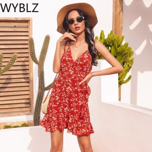 WYBLZ Summer Women Sexy Sleeveless Dress Boho Floral Print Party Holiday Slip Dresses Femme Vestidos De Mujer Casual Sundress