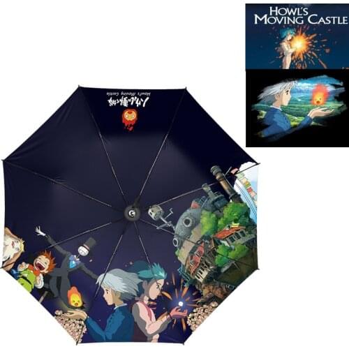 Anime Howls Moving Castle Totoro Umbrella Three-Folding Umbrella Cartoon Windproof Folding Sun Rain Umbrella