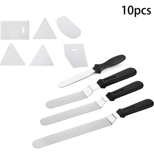 10Pcs 4/6/8/10in Stainless Steel Spatula Palette Cake Smooth Cream Scraper Spatulas Set Spreading Frostings Cake Decoration