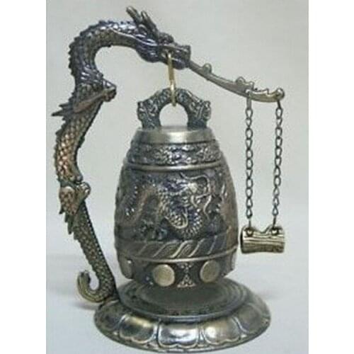 2pcs tibetan silver Collectable Chinese Brass Dragon Bell statue crafts shipping copper tools wedding Decoration Brass
