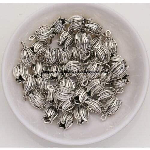 50Pcs/Lot) Zinc Alloy Tibetan Silver European Charm Tulip-Shape Pendant Size 14x7mm HA12410B