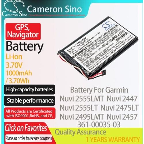CameronSino Battery for Garmin Nuvi 2555LMT Nuvi 2555LT Nuvi 2447 Nuvi 2457 fits Garmin 361-00035-03 GPS,Navigator battery 3.70V