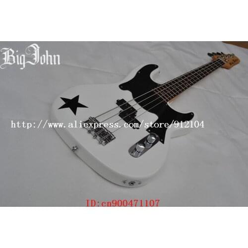 Free shipping new Big John electric bass guitar in white with print five-pointed star made in China F-1261