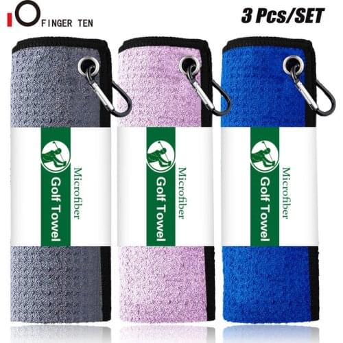 3 Pcs Quick Dry Golf Towel with Hook 16"x16" Clip to Bag Microfiber Fabric Waffle Pattern Tri-Fold Cleaning Tool Drop Shipping