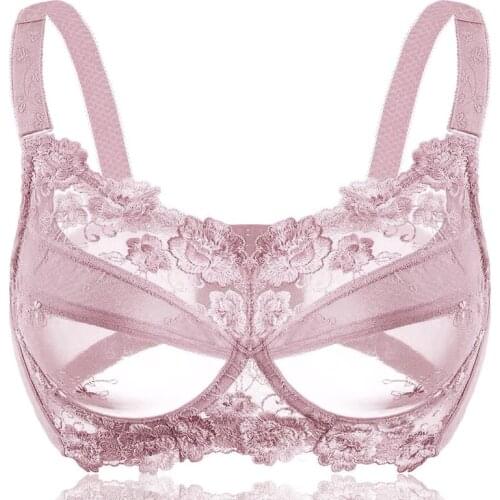 Womens Non-padded Full Coverage Underwire Minimizer Embroidered Bra 34 36 38 40 42 44 46 48 B C D E F G H