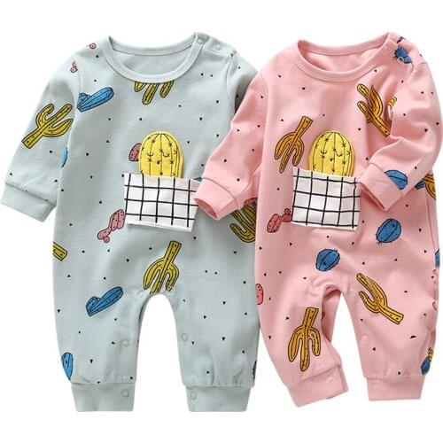 Fashion new Newborn Infant Baby Boy Girl Long Sleeve Cartoon Romper Clothes Cartoon plants cute cactus Printed Cotton Jumpsuit