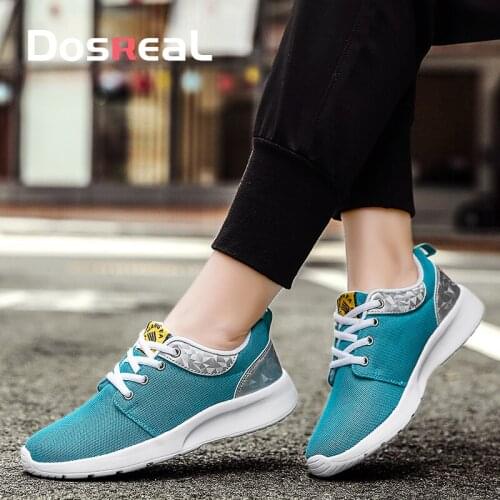 DOSREAL Women Casual Shoes Fashion Breathable Walking Mesh Flat Shoes Woman Lightweight Lace Up White Sneakers Big Size 36-42