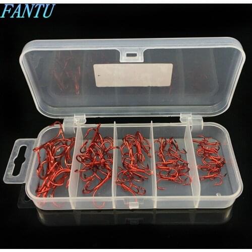 FANTU Red Nickel Treble Hooks High Carbon Steel Barbed Fishing Hooks #2/#4/#6/#8/#10 treble hook 50pcs/set Fishing Tackles