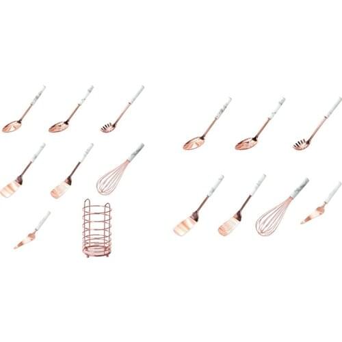 HOT Kitchen Utensils Stainless Steel Cooking Serving Utensils Set with Handle, Serving Spoon Turner Whisk Kitchen Tools