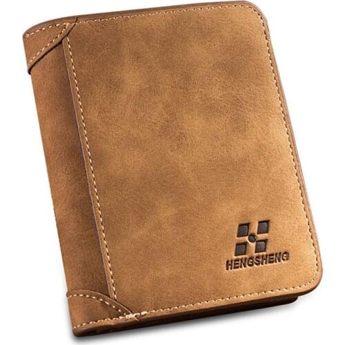 HENGSHENG HOT High Quality Men Wallets Vintage PU Nubuck Skin Short Purse Luxury Famous Brand Mens Three Folds Wallet For Man