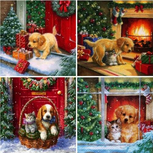 HUACAN 5D Diamond Painting Cat Full Square Round New Arrival Diamond Embroidery Animal Mosaic Dog Cross Stitch Christmas Gift