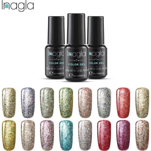 Inagla Gel 1 Nail Art Gel 8ML Shining Glitter UV LED Gel Nail Polish For Nail Art Design Long-lasting Soak Off Varnish Gelpolish
