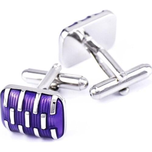 JHSL Brand Fashion Mens Jewelry Silver Color Copper Purple Enamel Men Rectangle Cufflinks Dropship Supplier