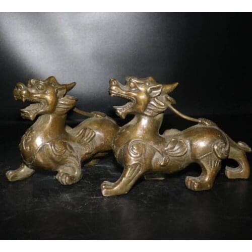 China brass mythical wild animal crafts statue A pair
