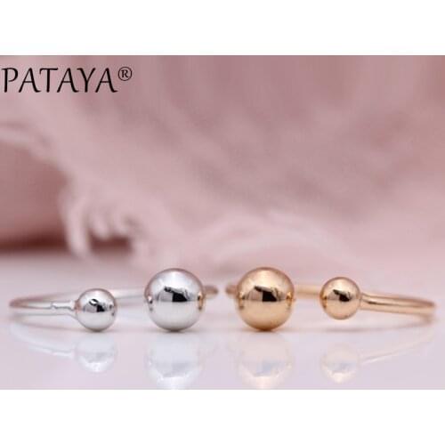 PATAYA Ring New 585 Rose Gold White Gold Big Small Double Spherical Up Opening Rings Women Wedding Party Exquisite Cute Jewelry