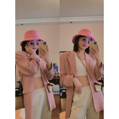 2021 haute couture fisherman hat letter embroidery logo classic simple basin hat sun hat fluorescent pink denim fisherman hat