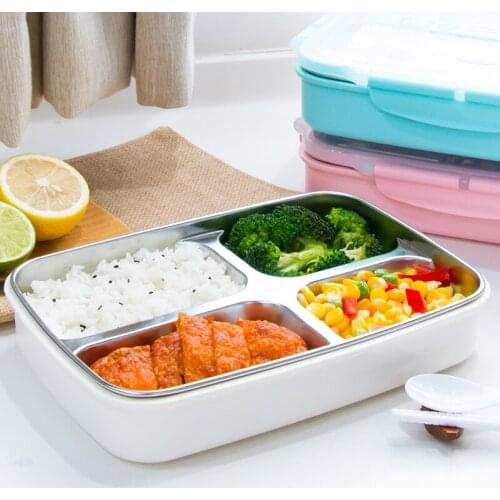 304 Stainless Steel Heat Preservation Lunch Box Water Filling Box Student Adult Rectangle 3 Compartment Box