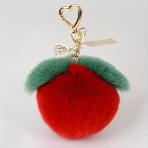 Cute Fluffy Keychain Real Rex Rabbit Fur Key Chain For Women Big Pendant Car Doll