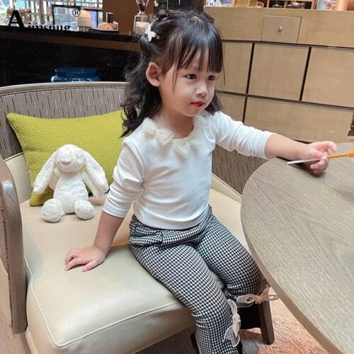 Baby Girls Fashion T-shirt Patchwork Bow Flower Top Casual Pullovers Children Long Sleeve Autumn Cotton Shirts Kids Clohing 2021