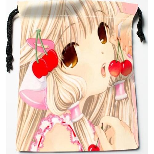 Chobits Anime Girl Drawstring Bags Print 18X22CM Soft Satin Fabric Resuable Storage Storage Clothes Bag Shoes Bag 01-11