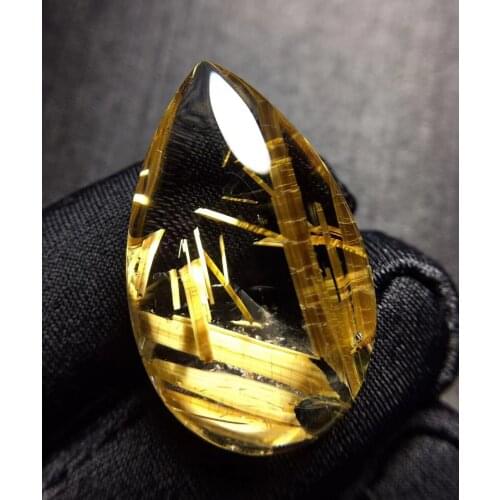 Natural Gold Rutilated Quartz Pendant Brazil 30.8*19.4*9.6mm Wealthy Water Drop Flower Women Jewelry 18K Gold AAAAAA