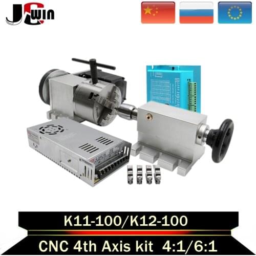 Nema 23 Stepper Motor (6:1)/Nema 34 Closed Loop Motor 4:1 K12-100mm 4 Jaw Chuck 4th Axis A Aixs Rotary Axis+Tailstock For Router