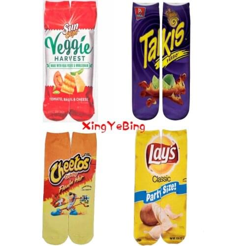 New 3d Digital Printed Potato Chip Tube Stockings Funny Snack Print Ladies And Men Stockings Funny Stockings