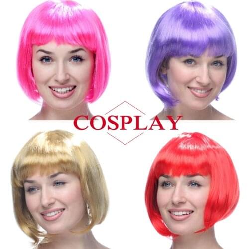 Cosplay Hair Women Short BOB Hair Straight Wig Bangs Cosplay Party Stage Show Colors