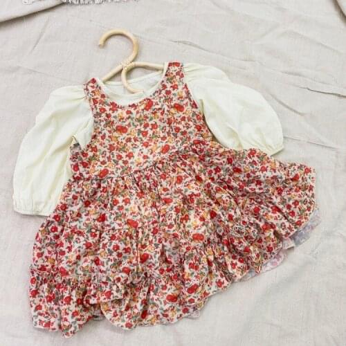 Girls dress 2021 spring Korean children princess dress girls floral two-piece suit dress