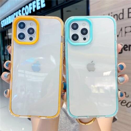2 in 1 Candy Color Transparent Phone Case For iPhone 12 11 Pro Max XR X XS Max 7 8 Plus 12 Mini Soft Silicone Shockproof Cover