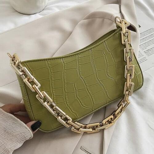 Luxury Stone Pattern PU Leather Armpit Bag For Women 2021 New Solid Color Chain Shoulder Handbags Female Travel Bag