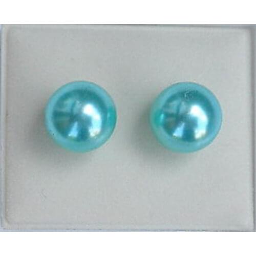 Free shipping ry00852 Genuine Natural 7-8mm Blue Freshwater Pearl Stud Earrings