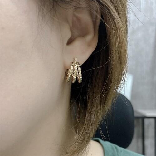 Casual Gold Or Rhodium Color Plating Three 3 Row Hoop Earrings For Women Girl Elegant Chic Special Gift Jewelry Accessory