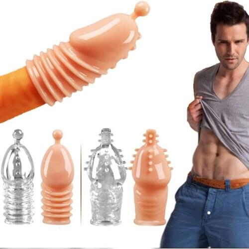 Silicone Penis Glans Sleeve Reusable Condoms Delay Ejaculation Enlargement Penis Extender Funny Condom Cock Cage Sex Toy for Men