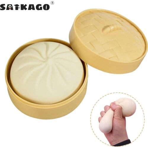 Satkago Decompressed Simulated Bun Toy Anxiety Stress Relief Fidget Sensory Cute Soft Squeeze Toy with Steamer