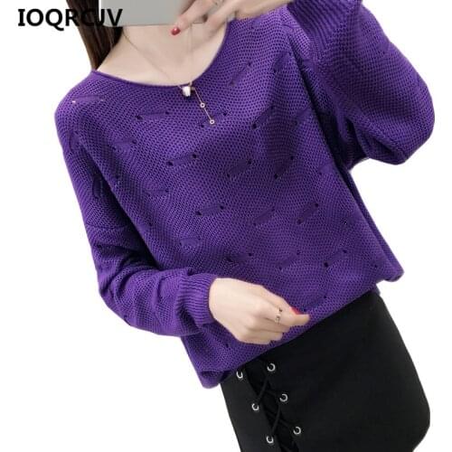 Sweater Bat Sleeve Top 2019 Autumn Women Pullovers Sweater O-neck Casual Knitted Sweater Hollow Jumpers Jaqueta Feminina R398