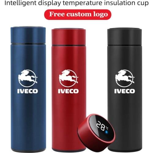 Custom logo Stainless Steel Vacuum Water Cup 500ML Intelligent Thermos Temperature Display Mug For IVECO Banner 3ftx5ft Stralis